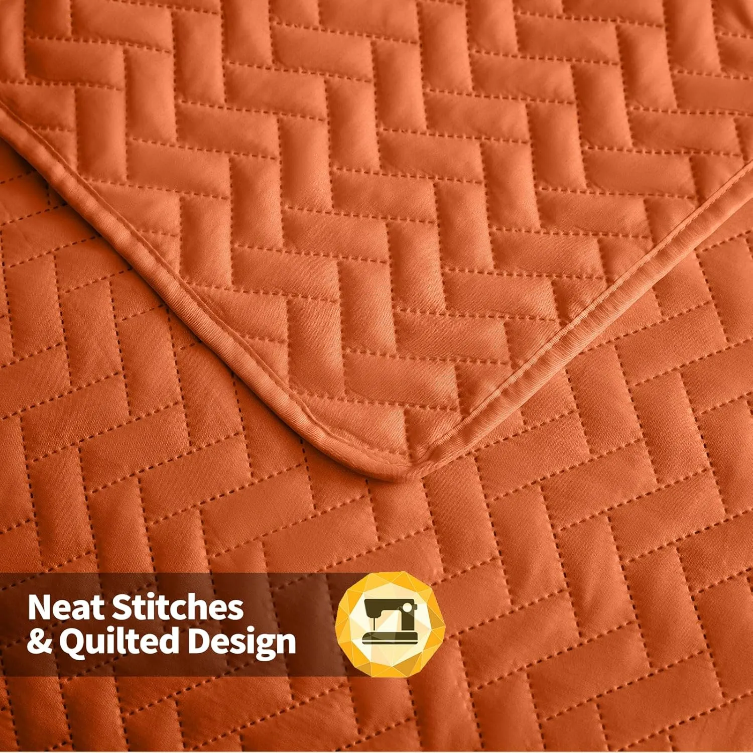Maple&Stone Quilt Set King Size, Burnt Orange Lightweight Bedspread Ultrasonic Chevron Pattern Light Coverlet for All Season Comforter Bedding Decor - 3 Piece King Bed Cover Sets