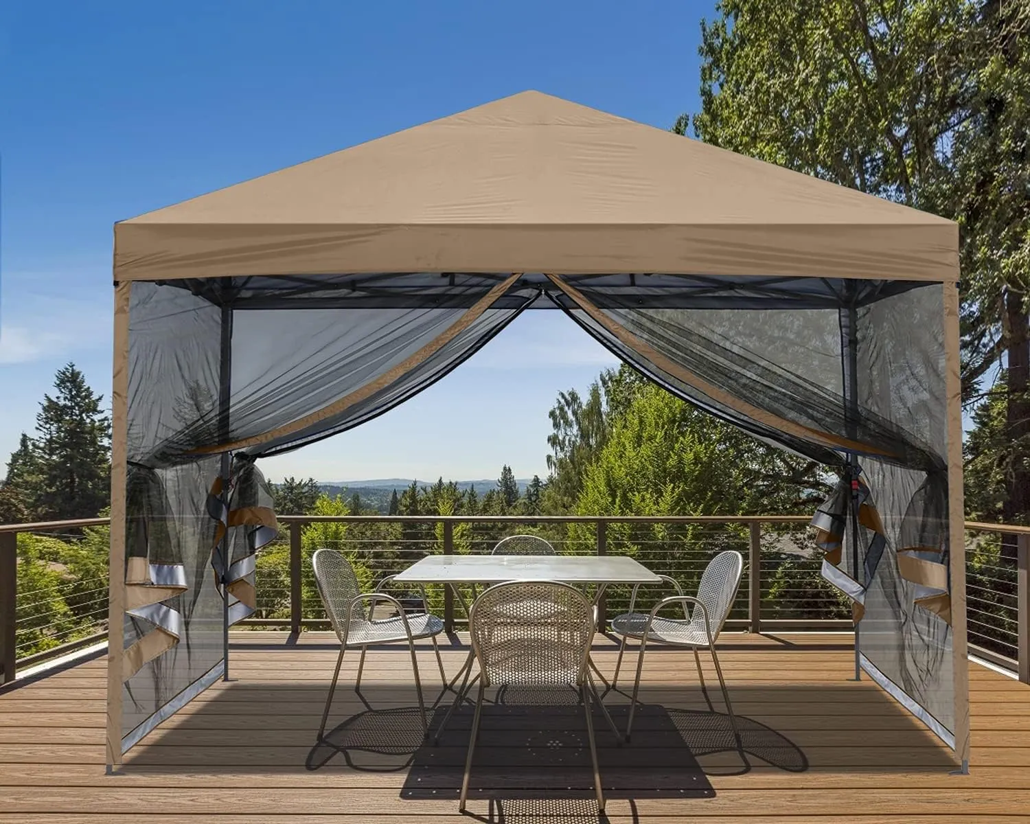 MASTERCANOPY Pop-Up Quick Setup Outdoor Canopy with Netting Screen Walls (10x10, Khaki)