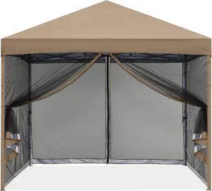 MASTERCANOPY Pop-Up Quick Setup Outdoor Canopy with Netting Screen Walls (10x10, Khaki)