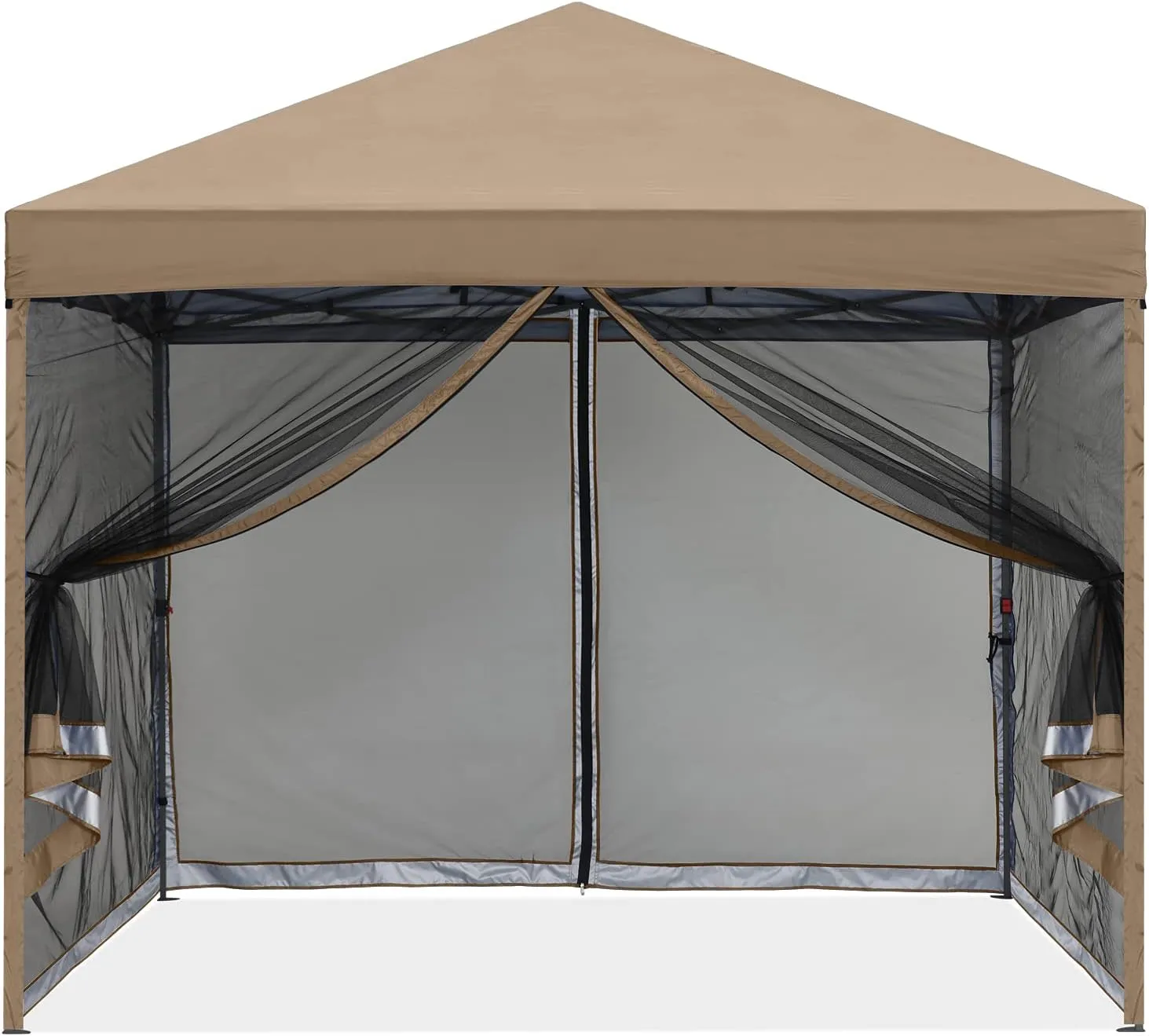 MASTERCANOPY Pop-Up Quick Setup Outdoor Canopy with Netting Screen Walls (10x10, Khaki)