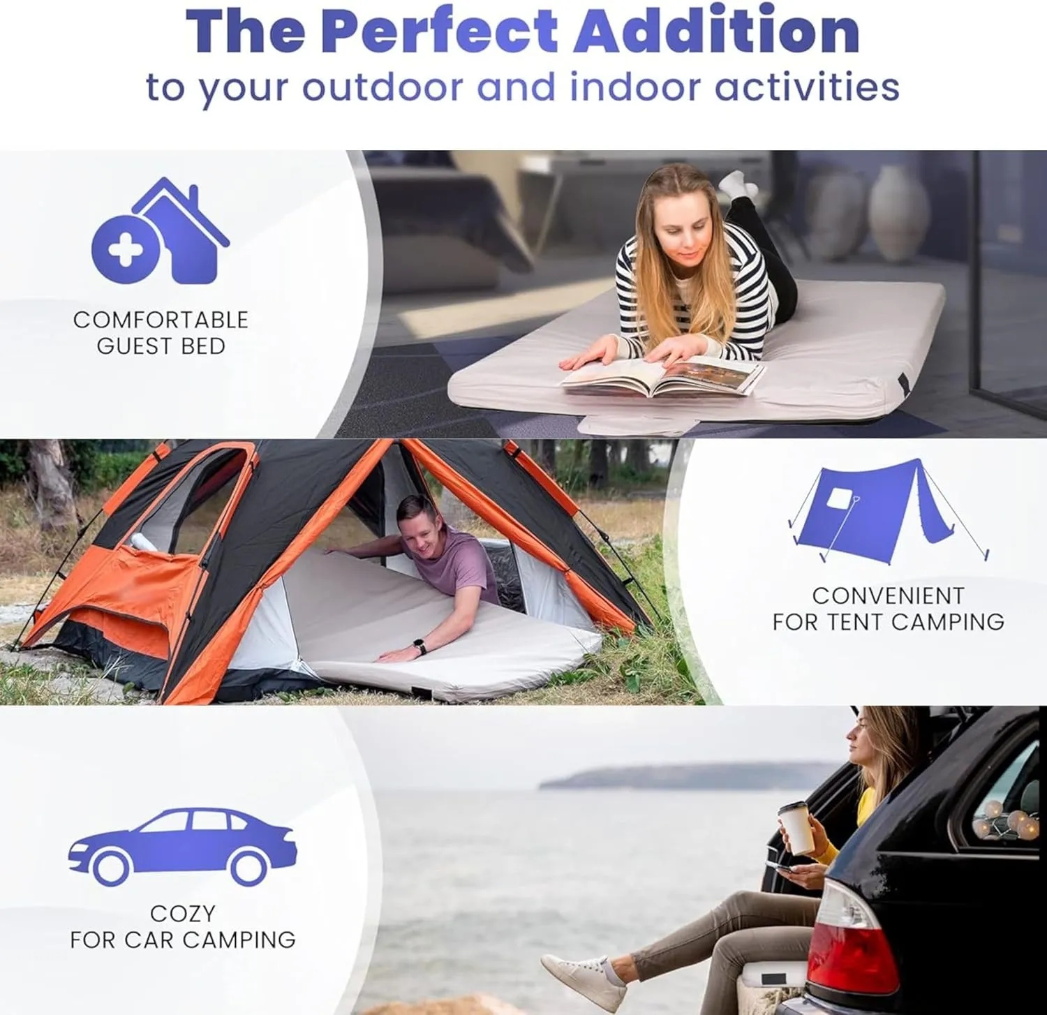 Matrix Comfort-Cell Memory Foam Camping Mattress Pad, Portable Foam Sleeping Pad for Camping, Roll up Sleeping Mat for Adults Floor Mattress Guest Floor Bed for Sleepover, Car, Tent SUV Cot Mattress