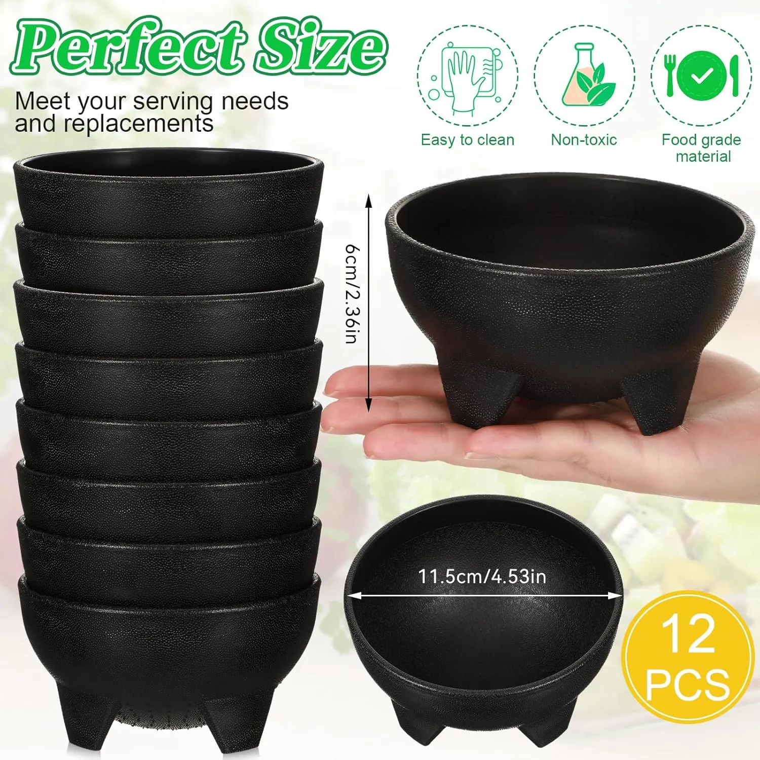 Maxcheck 12 Pcs Salsa Bowls for Party 4.5" Diameter, Plastic Mexican Salsa Bowls Guacamole Cute Chips and Food Serving Dish for Party Fiesta Chip Dish food Candy(Black)