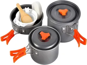 MDybf Camping Kitchen Cooking Utensil Set, Portable Compact Equipment, Outdoor Cooking Utensil Set, Suitable for Barbecue Camping, Orange Handle