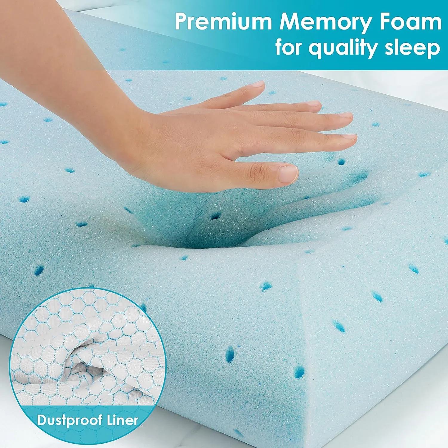 Memory Foam Pillows for Side, Back and Stomach Sleepers, Set of 2, Bed Pillow with Washable Cover and Breathable Mesh, Bed Pillow for Sleeping (Blue，Queen Size)