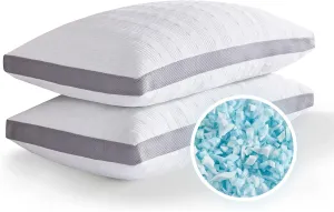 Meoflaw Cooling Pillows Queen Size Set of 2,Shredded Memory Foam Bed Pillows for Sleeping,Queen Pillows for Back & Side Sleepers,Adjustable Queen Size with Washable Cover