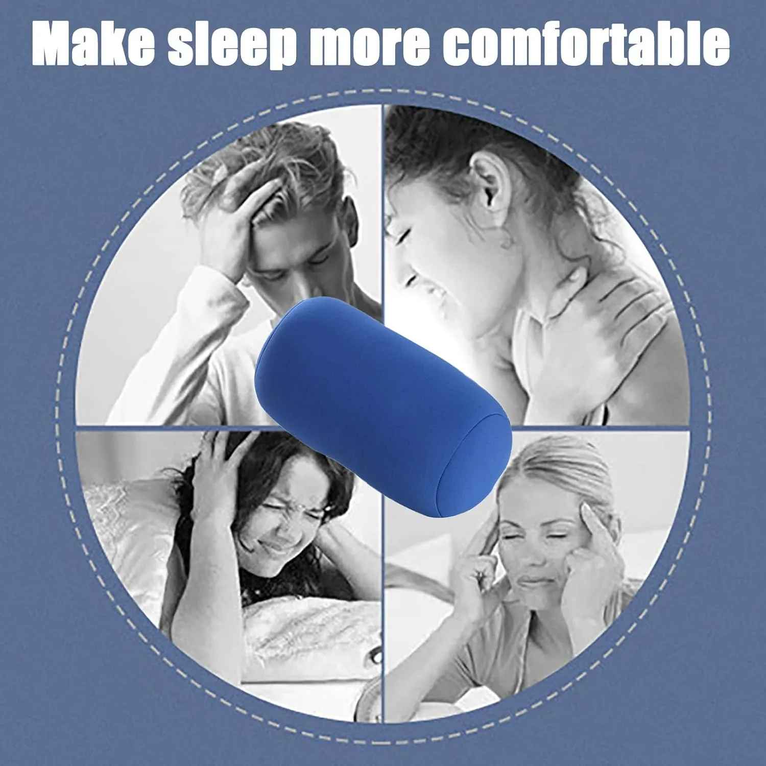 Microbead Bolster Pillow 2 Pcs Cylindrical Bean Bag Throw Pillows for Neck, Back & Arm Support 11.8x6.3 Inch Squishy Travel Pillows for Car, Plane, Recliner & Sleeping (Black   Blue)