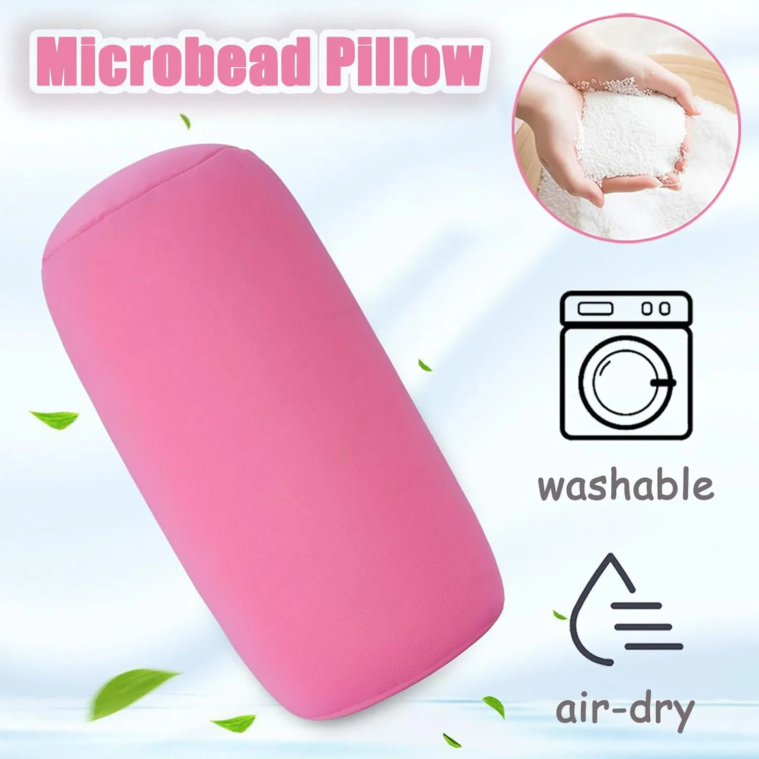 Microbead Bolster Pillow 2 Pcs Cylindrical Bean Bag Throw Pillows for Neck, Back & Arm Support 11.8x6.3 Inch Squishy Travel Pillows for Car, Plane, Recliner & Sleeping (Black   Blue)