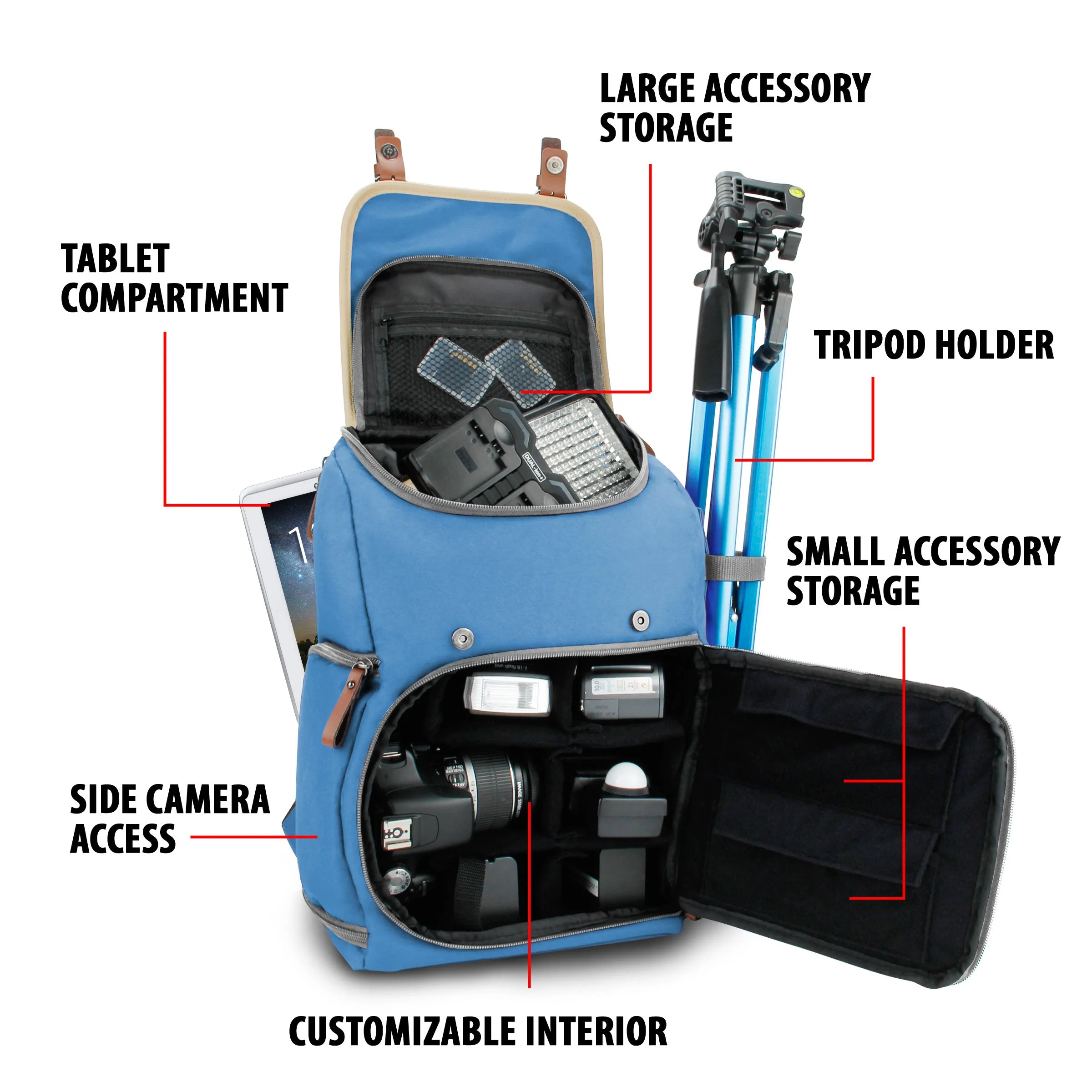 Mid volume Digital SLR Camera Backpack Purple with Tablet Compartment