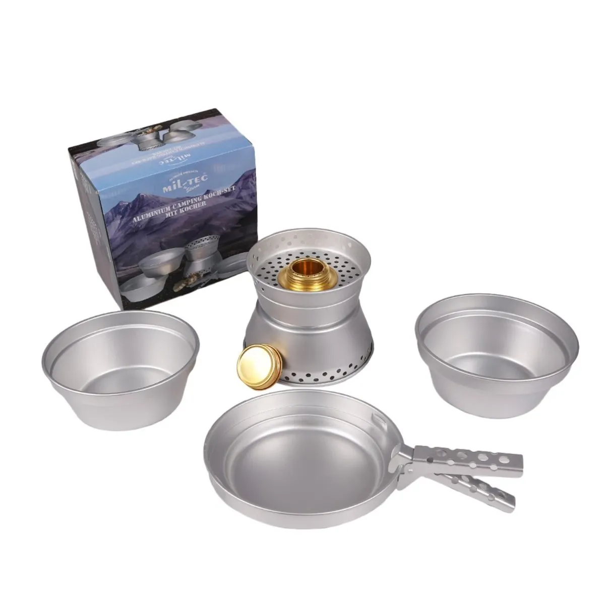 MIL-TEC aluminum cooking stove set hiking cookware compact camping pan pot bowl