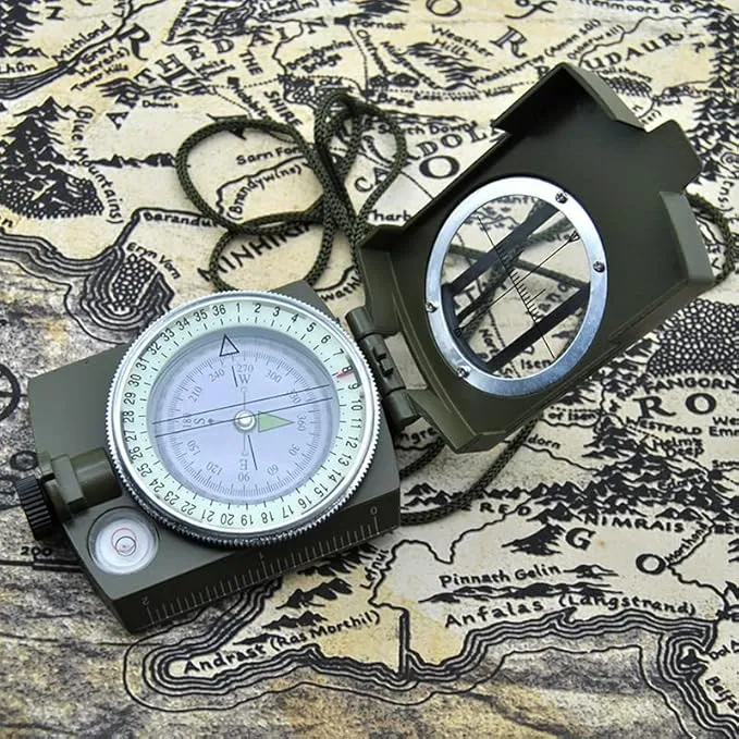 Military Lensatic Sighting Compass Waterproof and Shakeproof with Map Measurer Distance Calculator, Pouch for Camping, Hiking