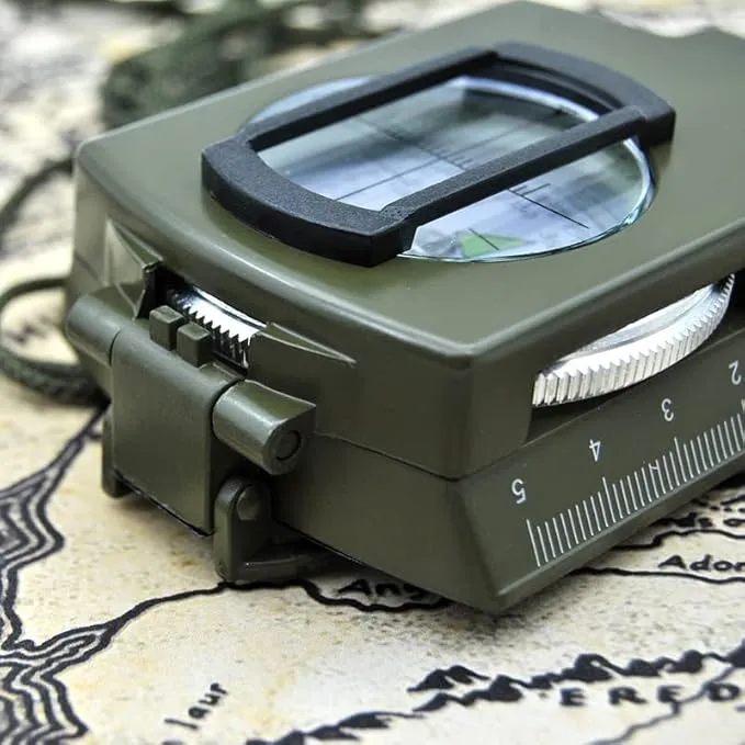 Military Lensatic Sighting Compass Waterproof and Shakeproof with Map Measurer Distance Calculator, Pouch for Camping, Hiking