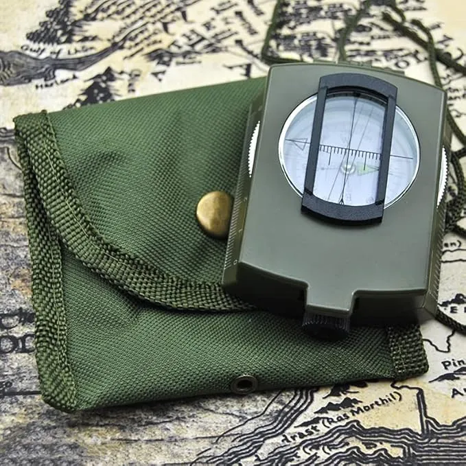 Military Lensatic Sighting Compass Waterproof and Shakeproof with Map Measurer Distance Calculator, Pouch for Camping, Hiking