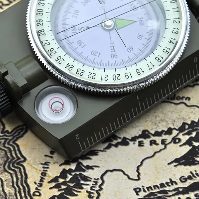 Military Lensatic Sighting Compass Waterproof and Shakeproof with Map Measurer Distance Calculator, Pouch for Camping, Hiking