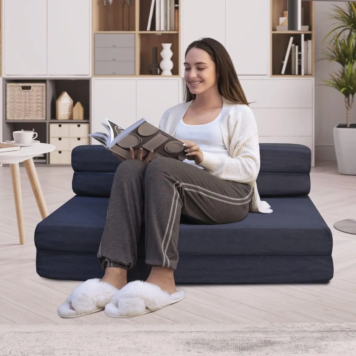 Milliard Trifold Mattress and Sofa Bed for Living Room, Sleeping, Camping | Twin XL Size, Folding Chair Bed with Washable Cover, Floor Couch for Adults, Convertible Sleeper Chair