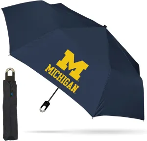 Mini Compact Storm Umbrella - NCAA Logo 42” Coverage, Folds to 11 Inches- Swivel Clip on Handle - Water, Wind & Rust Resistant, and Flexible Frame