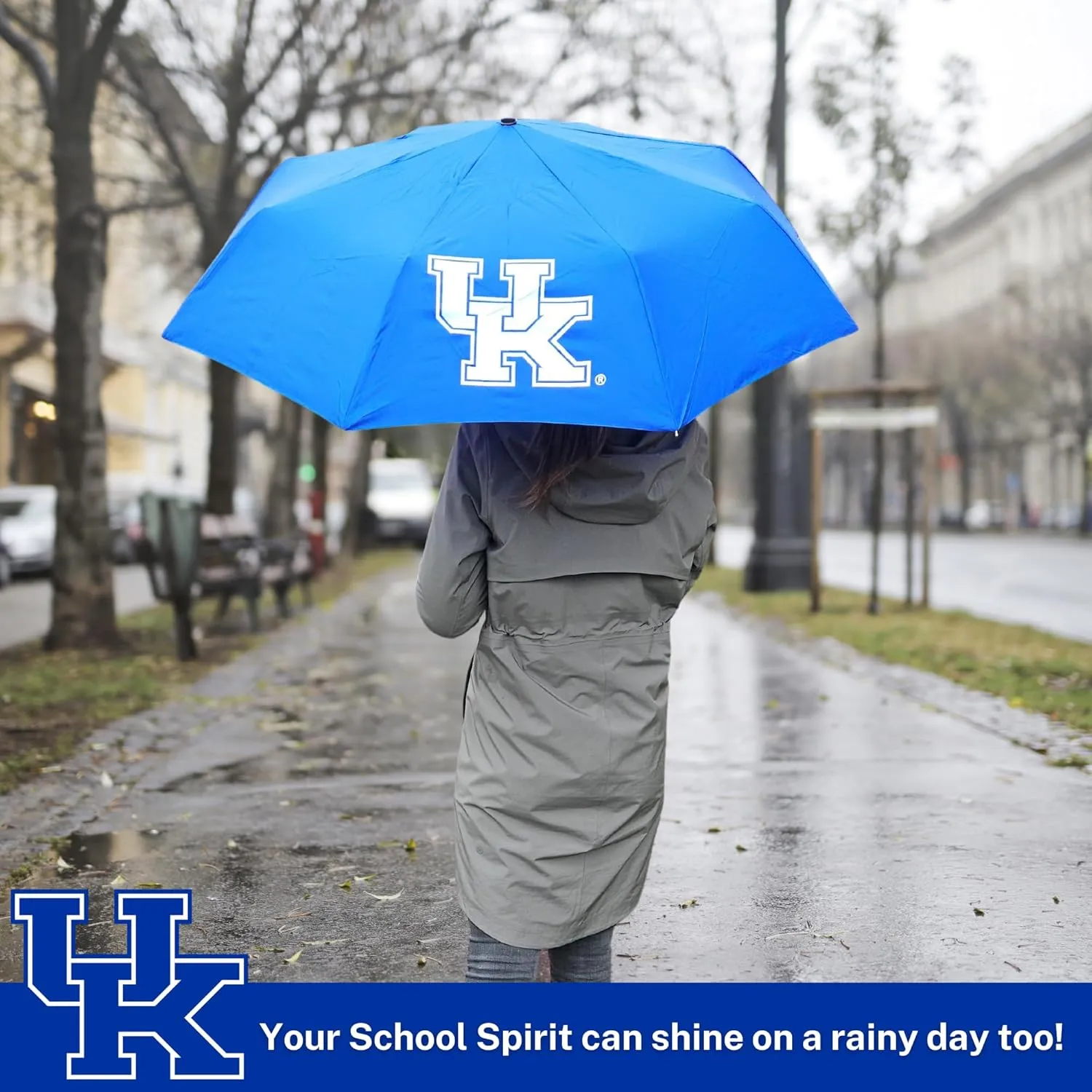 Mini Compact Storm Umbrella - NCAA Logo 42” Coverage, Folds to 11 Inches- Swivel Clip on Handle - Water, Wind & Rust Resistant, and Flexible Frame