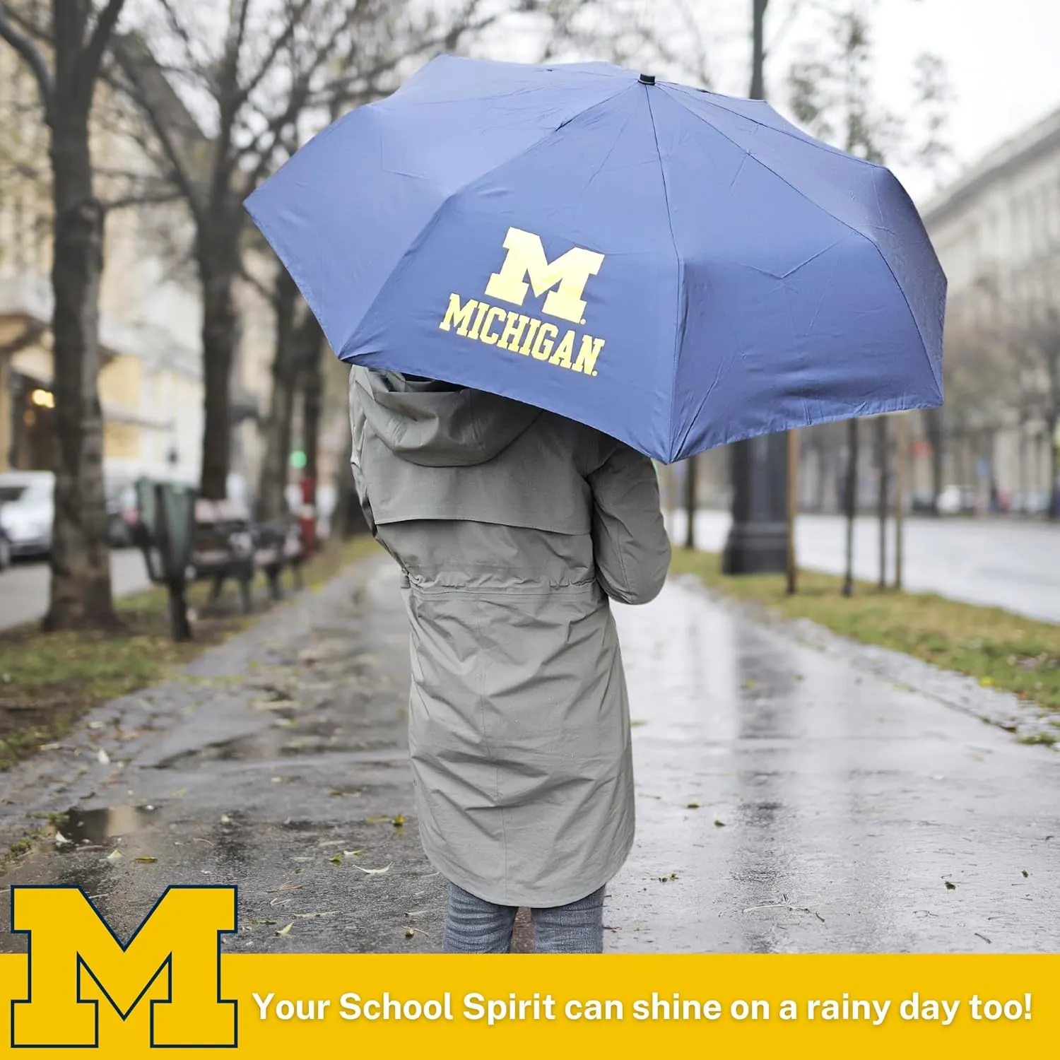 Mini Compact Storm Umbrella - NCAA Logo 42” Coverage, Folds to 11 Inches- Swivel Clip on Handle - Water, Wind & Rust Resistant, and Flexible Frame