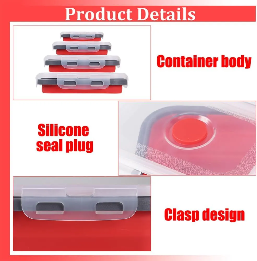 MiOYOOW Collapsible Camping Bowls with Lids, 4PCS Silicone Food Storage Containers, Heat Resistant Foldable Lunch Boxes for Camping Hiking Picnic BBQ Outdoor Cooking
