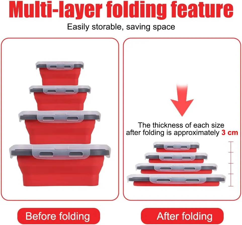 MiOYOOW Collapsible Camping Bowls with Lids, 4PCS Silicone Food Storage Containers, Heat Resistant Foldable Lunch Boxes for Camping Hiking Picnic BBQ Outdoor Cooking