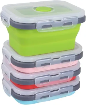 MiOYOOW Collapsible Camping Bowls with Lids, 4PCS Silicone Food Storage Containers, Heat Resistant Foldable Lunch Boxes for Camping Hiking Picnic BBQ Outdoor Cooking