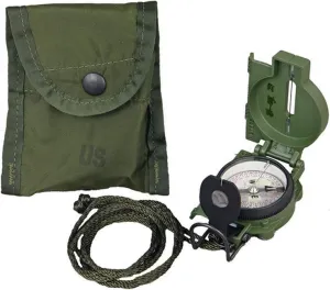 MM Official US Military Phosphorescent Lensatic Compass, Olive Drab Accurate Waterproof Hand Held Compasses with Pouch for Hiking Camping Navigation Survival Backpacking Orienteering, Green