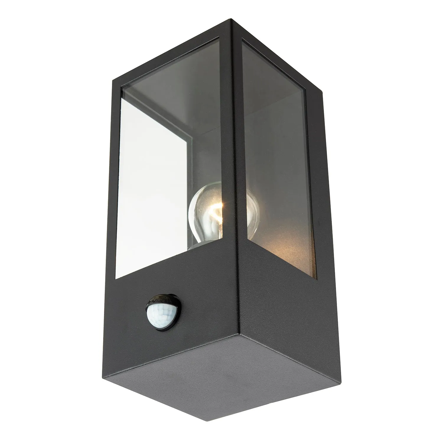 Modern Outdoor PIR Sensor Wall Light Fitting with Box Lantern Shape IP44 Rated