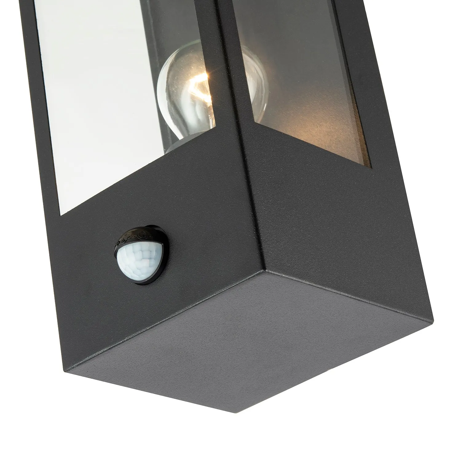 Modern Outdoor PIR Sensor Wall Light Fitting with Box Lantern Shape IP44 Rated