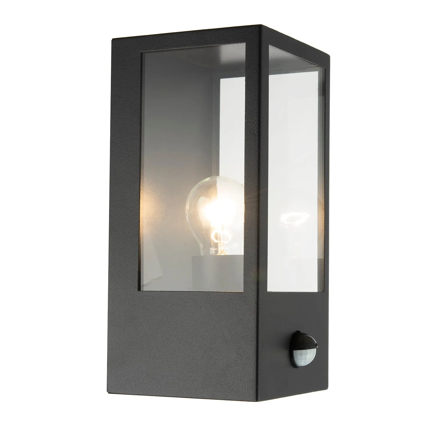 Modern Outdoor PIR Sensor Wall Light Fitting with Box Lantern Shape IP44 Rated