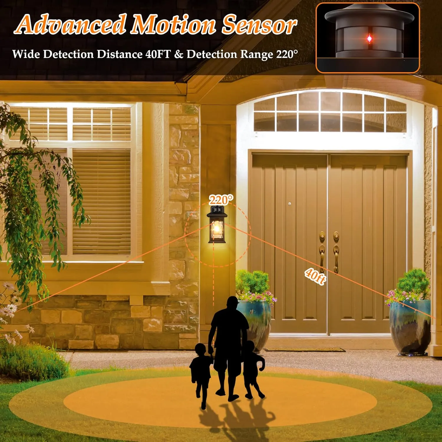 Motion Sensor Outdoor Lights - Retro Dusk to Dawn Outdoor Lighting, Advanced LED Motion Sensor Porch Light Fixtures, Black Waterproof Exterior Lantern Wall Mount for Front Garage, Entryway Anti-Rust