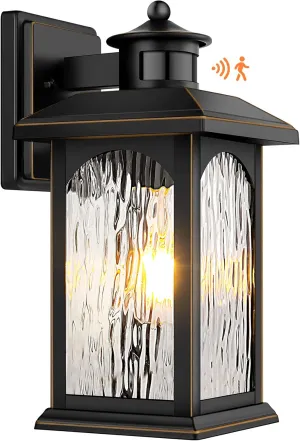 Motion Sensor Outdoor Lights - Retro Dusk to Dawn Outdoor Lighting, Advanced LED Motion Sensor Porch Light Fixtures, Black Waterproof Exterior Lantern Wall Mount for Front Garage, Entryway Anti-Rust