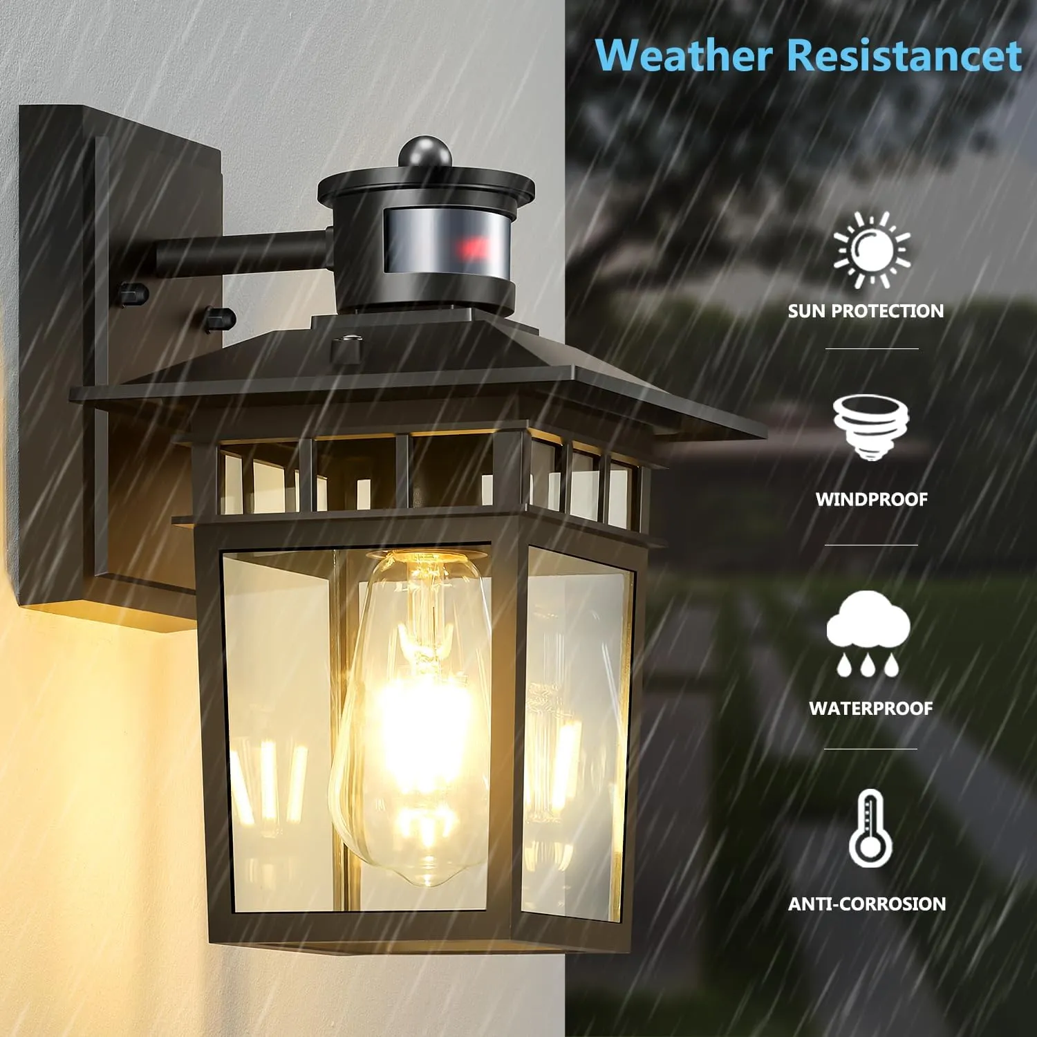 Motion Sensor Outdoor Lights Wall Mount, Dusk to Dawn Exterior Light Fixture, Aluminum Waterproof Anti-Rust Black Porch Light Outside Wall Lights, for House Front Door,Garage and Entrance Lighting