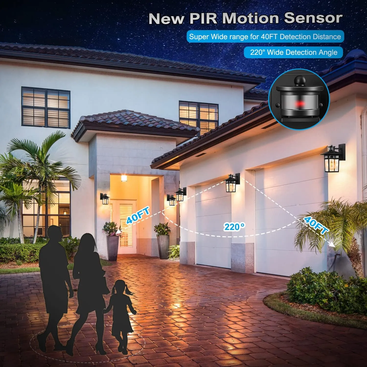 Motion Sensor Outdoor Lights Wall Mount, Dusk to Dawn Exterior Light Fixture, Aluminum Waterproof Anti-Rust Black Porch Light Outside Wall Lights, for House Front Door,Garage and Entrance Lighting