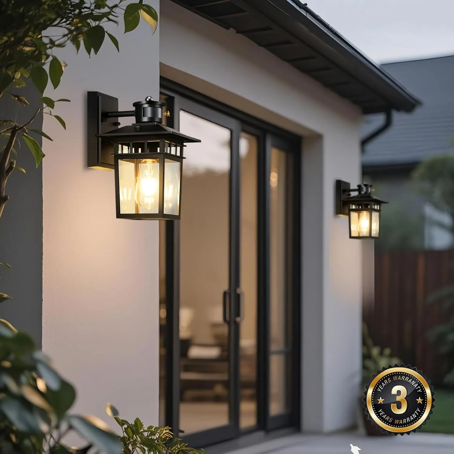 Motion Sensor Outdoor Lights Wall Mount, Dusk to Dawn Exterior Light Fixture, Aluminum Waterproof Anti-Rust Black Porch Light Outside Wall Lights, for House Front Door,Garage and Entrance Lighting