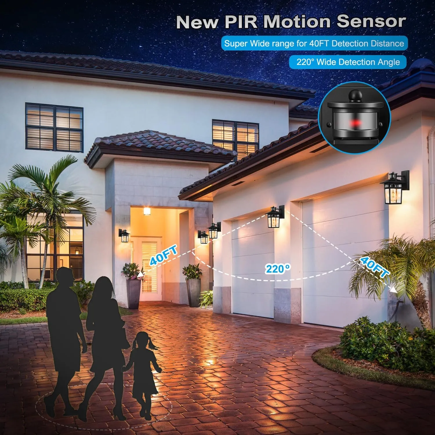 Motion Sensor Outdoor Lights Wall Mount, Dusk to Dawn Exterior Sensor Light Fixture Wall Mount, Outdoor Light for House Porch Garage Patio, Exterior Black Gold Wall Sconce, Anti Rust