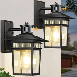 Motion Sensor Outdoor Lights Wall Mount, Dusk to Dawn Exterior Sensor Light Fixture Wall Mount, Outdoor Light for House Porch Garage Patio, Exterior Black Gold Wall Sconce, Anti Rust