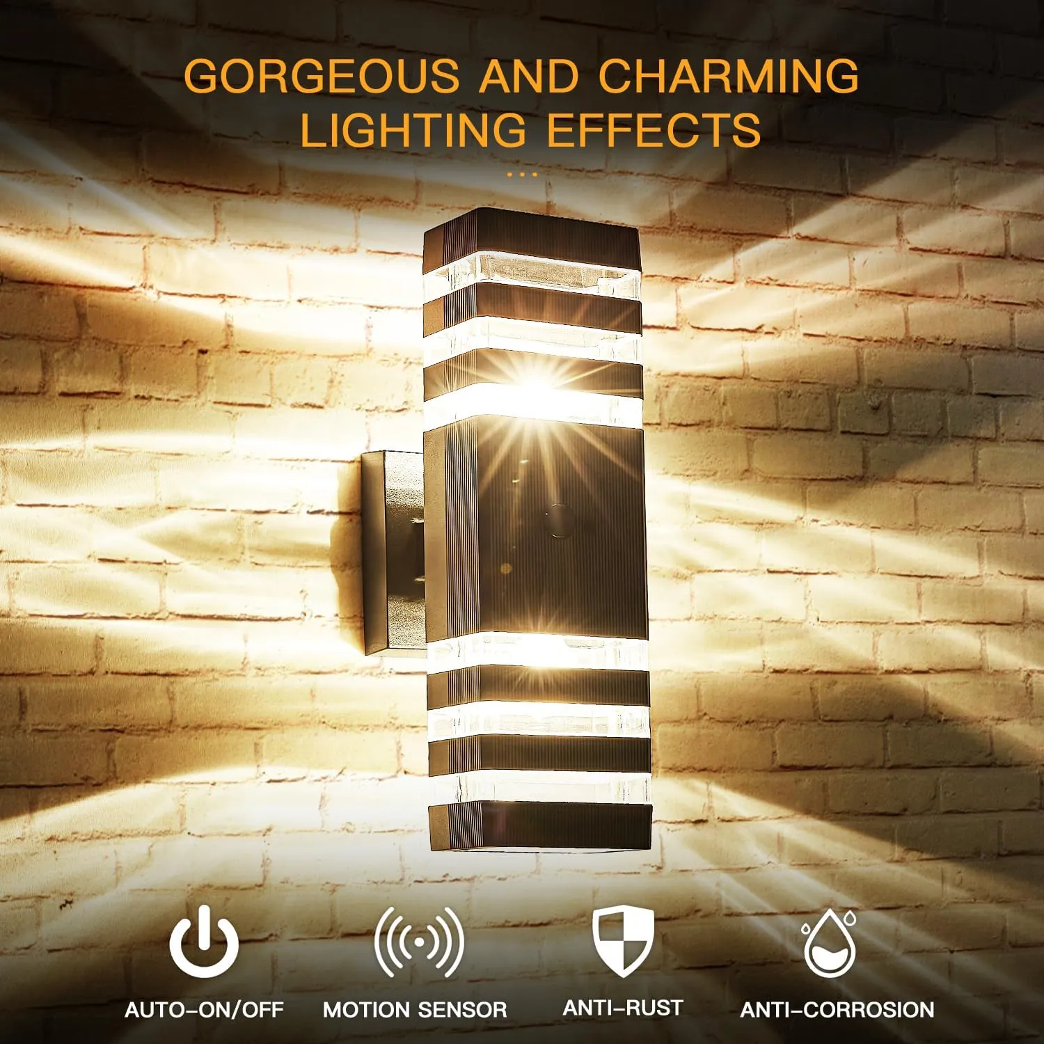Motion Sensor Outdoor Wall Light Fixture Up Down Porch Lights Modern Dusk to Dawn Exterior Sconce Wall Mount Outside Coach Lantern for House Front Door Garage (Include 2 Free Dimmable Bulbs)