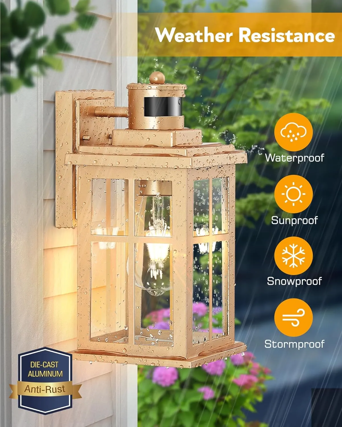 Motion Sensor Outside Lights for House, Modern Dusk to Dawn Outdoor Lighting, 2 Pack Gold Anti-Rust Outdoor Wall Lights with Transparent Glass, Waterproof Outdoor Porch Lights for House, Patio