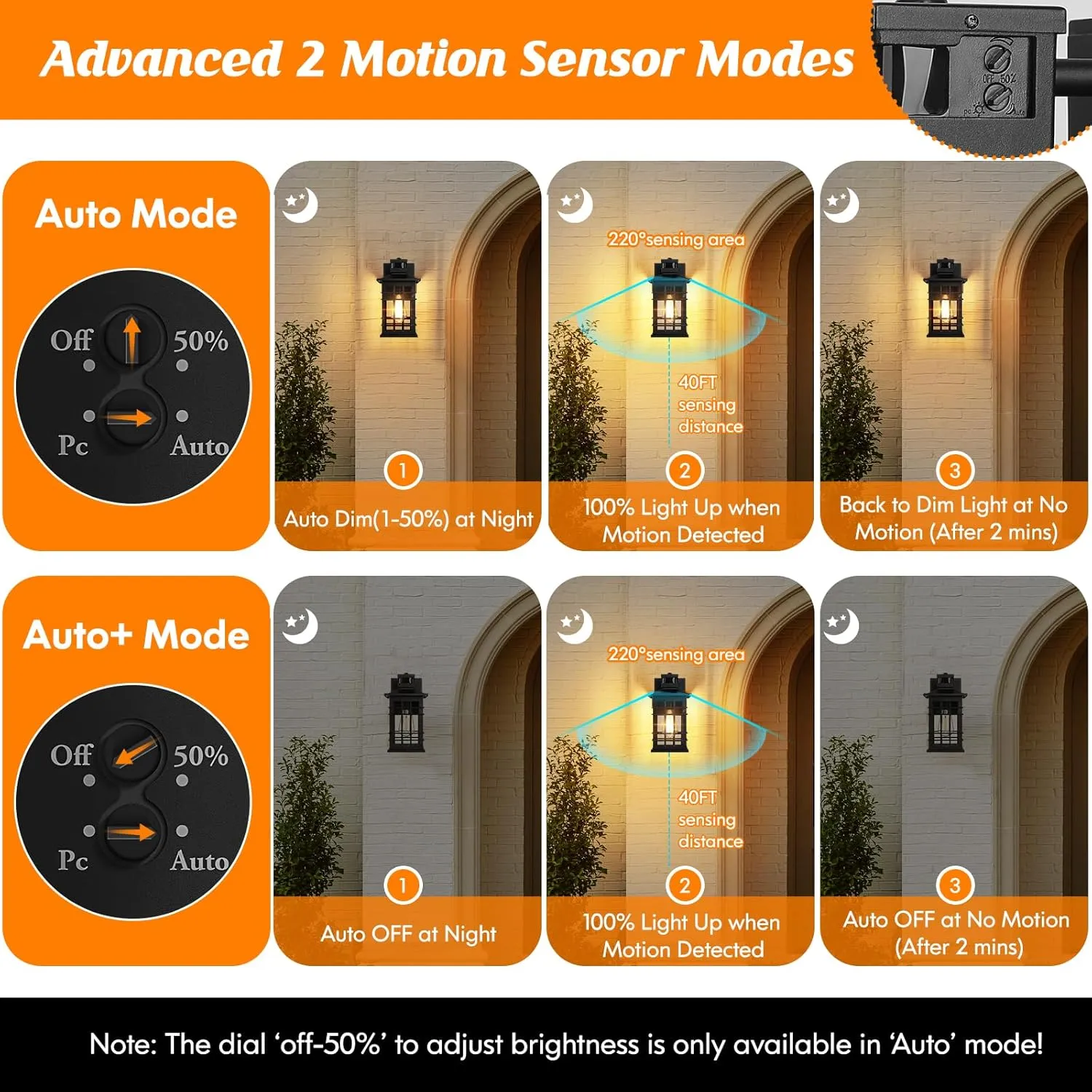 Motion Sensor Porch Light with GFCI Outlets, 11.4'' Dusk to Dawn Outdoor Wall Light Black, 3 Modes Front Door Exterior Light Fixture Waterproof Outside Light Wall Mount for House Garage