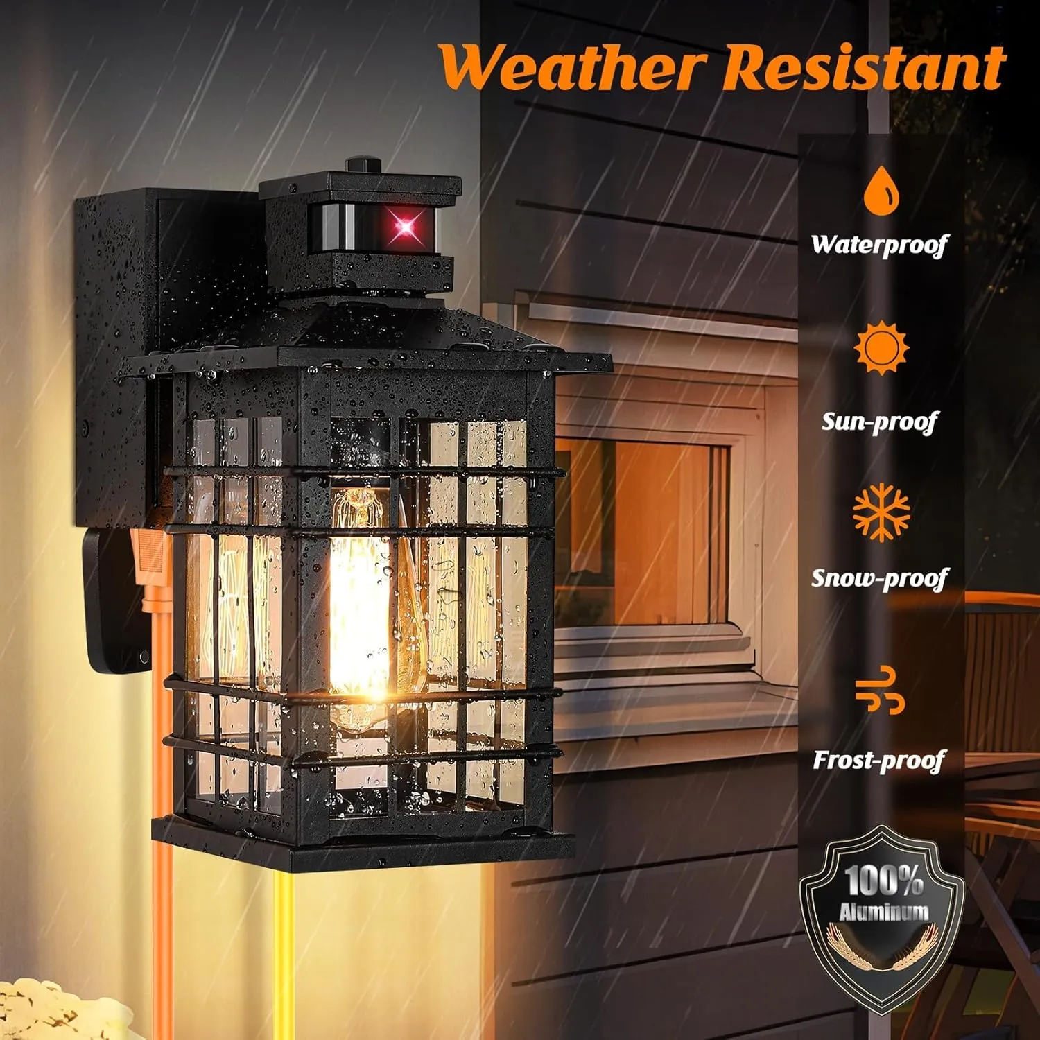 Motion Sensor Porch Light with GFCI Outlets, 11.4'' Dusk to Dawn Outdoor Wall Light Black, 3 Modes Front Door Exterior Light Fixture Waterproof Outside Light Wall Mount for House Garage