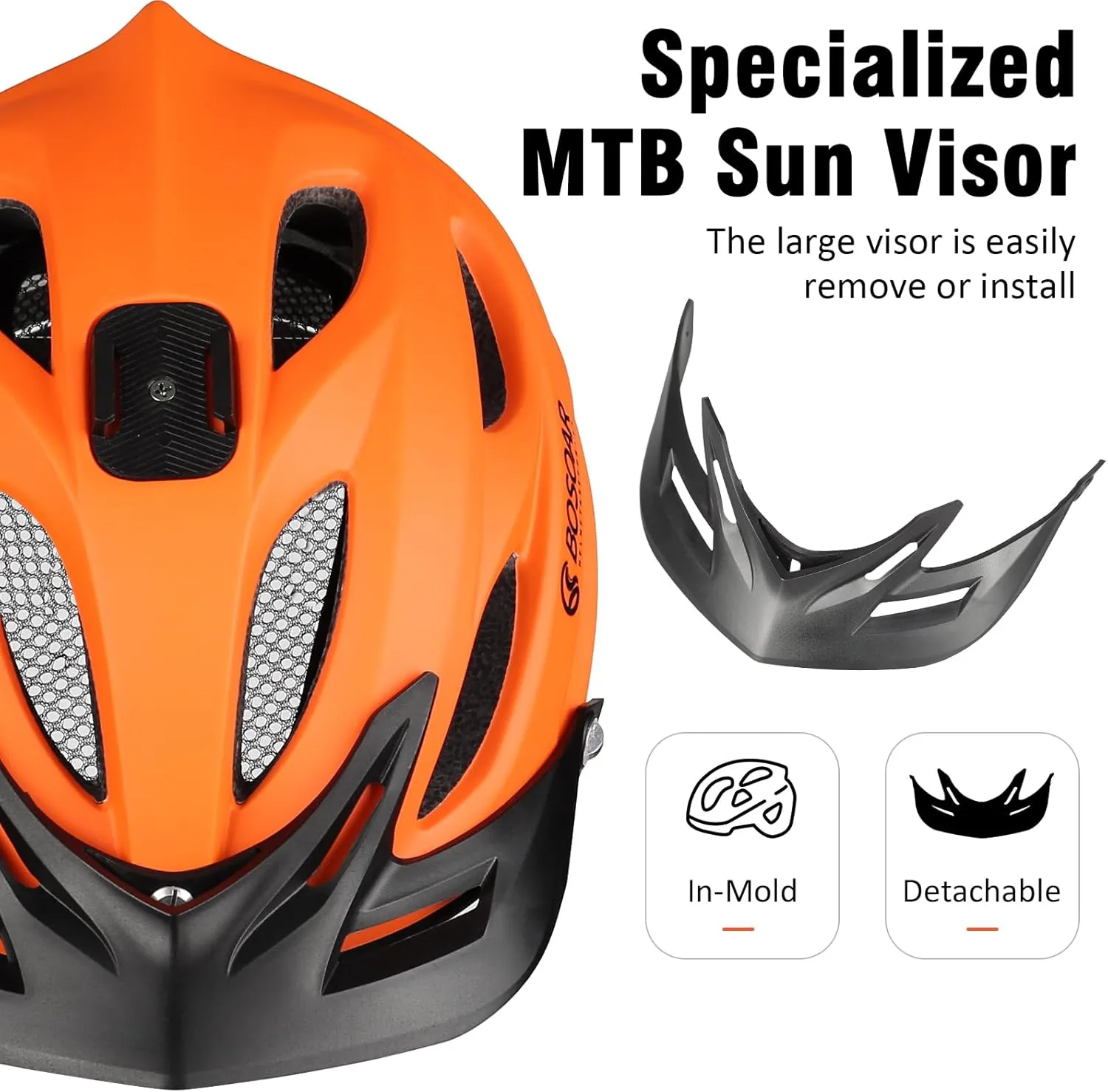 Mountain Bike Helmet,Adult Cycling Helmet with Camera Mount and Detachable Visor for Men Women Youth,Suggested Fit 55-61 Cm