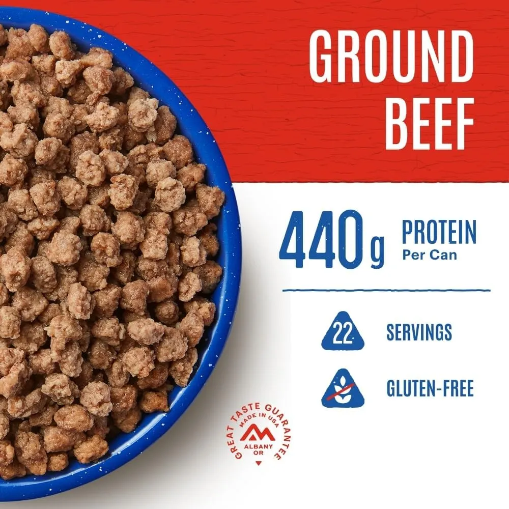Mountain House Freeze Dried Pre-Cooked Ground Beef | Hamburger Meat Gluten-Free, High-Protein, Lightweight Emergency Food for Camping, Hiking and Shelf Stable 22 Servings Made in USA #10 Can Pack of 6