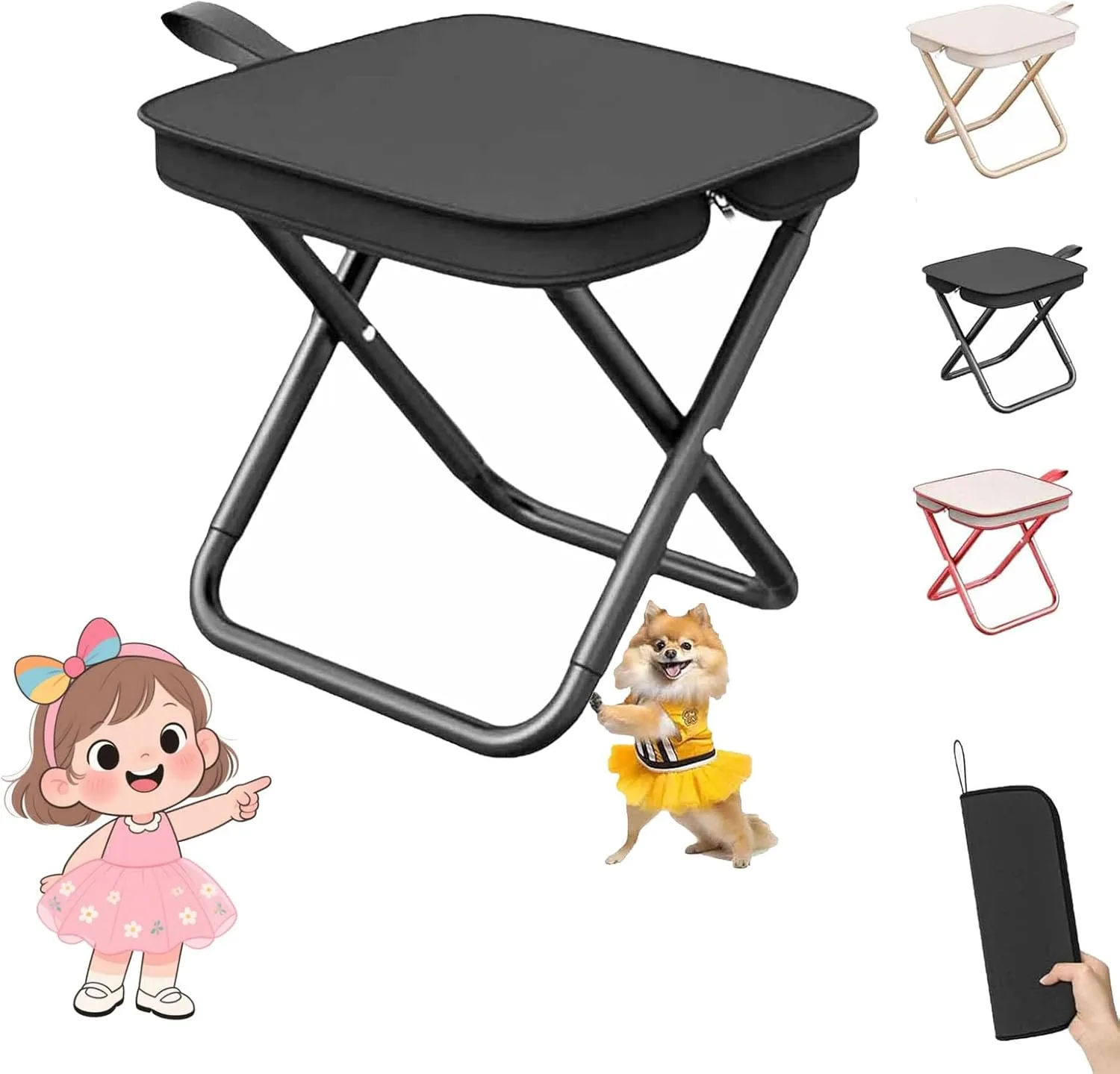 Mountaineering and Hiking Portable Stool (10.2 * 10.2 * 9.1 In),Outdoor Folding Camping Stool,Portable Camping Stool,Upgraded Foldable Design,Hold up to 330 Lbs,For Outdoor Travel,Beach (Black-A)
