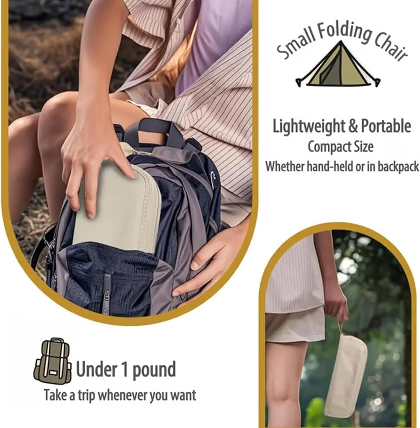 Mountaineering and Hiking Portable Stool (10.2 * 10.2 * 9.1 In),Outdoor Folding Camping Stool,Portable Camping Stool,Upgraded Foldable Design,Hold up to 330 Lbs,For Outdoor Travel,Beach (Black-A)