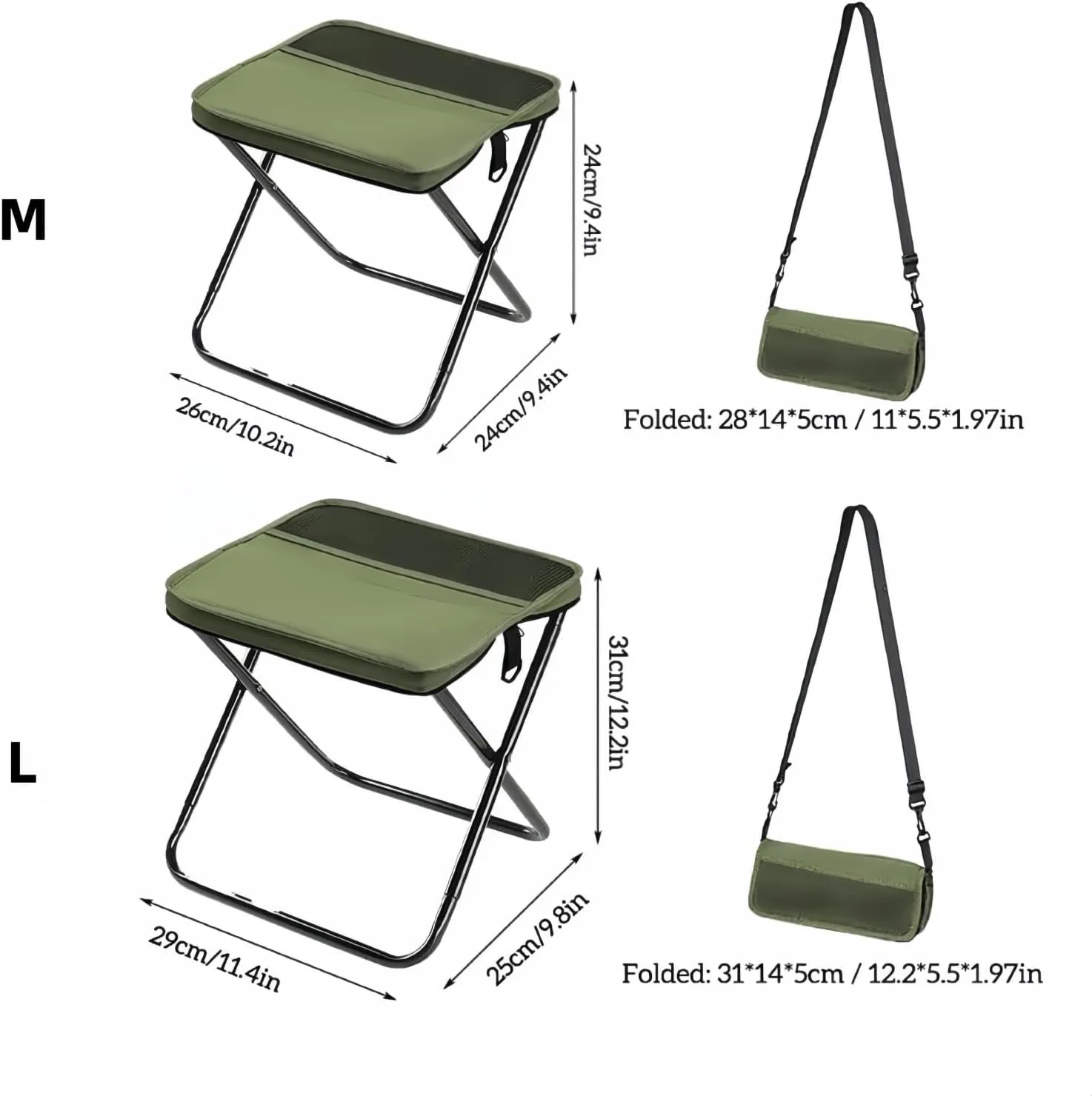 Mountaineering and Hiking Portable Stool,Foldable Backpack Stool with Adjustable Shoulder Strap,12in Camping Stool for Camping,Fishing,Hiking Or Outdoor Barbecue(Black,Large)