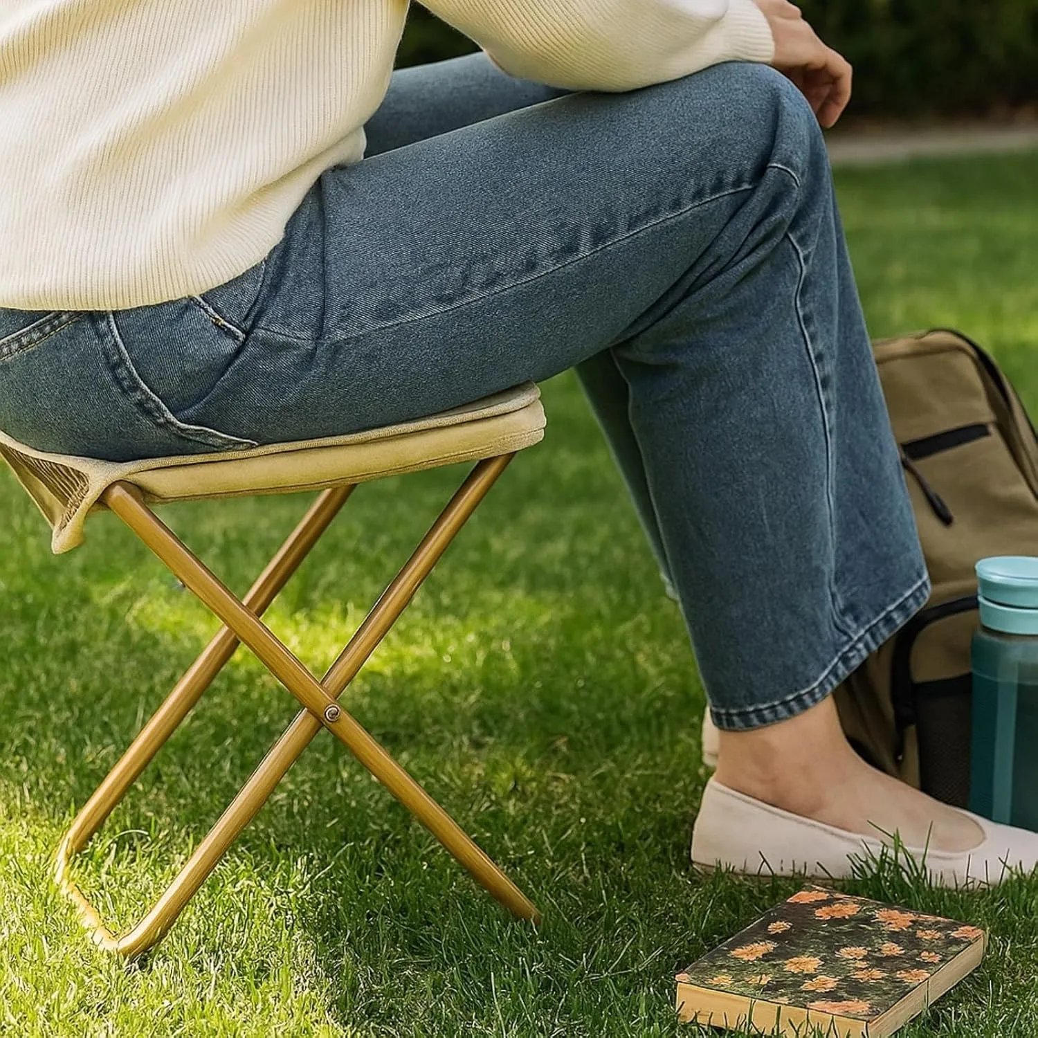Mountaineering and Hiking Portable Stool,Foldable Backpack Stool with Adjustable Shoulder Strap,12in Camping Stool for Camping,Fishing,Hiking Or Outdoor Barbecue(Black,Large)