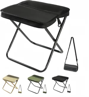 Mountaineering and Hiking Portable Stool,Foldable Backpack Stool with Adjustable Shoulder Strap,12in Camping Stool for Camping,Fishing,Hiking Or Outdoor Barbecue(Black,Large)