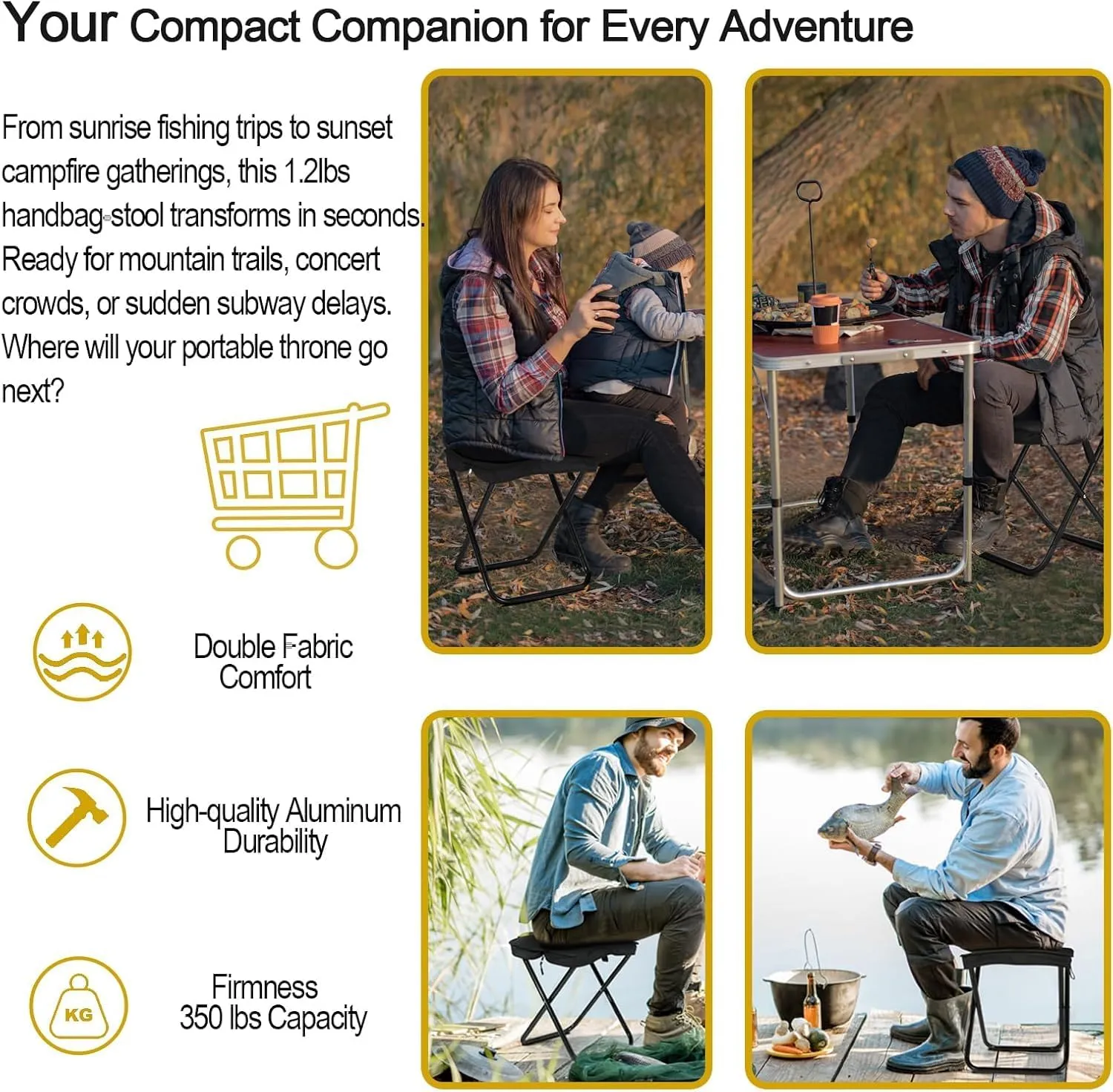 Mountaineering and Hiking Portable Stool,Portable Stools, Collapsible Camp Stool,for Travel Walking Hiking Fishing Picnic Barbecue (Black, Large)