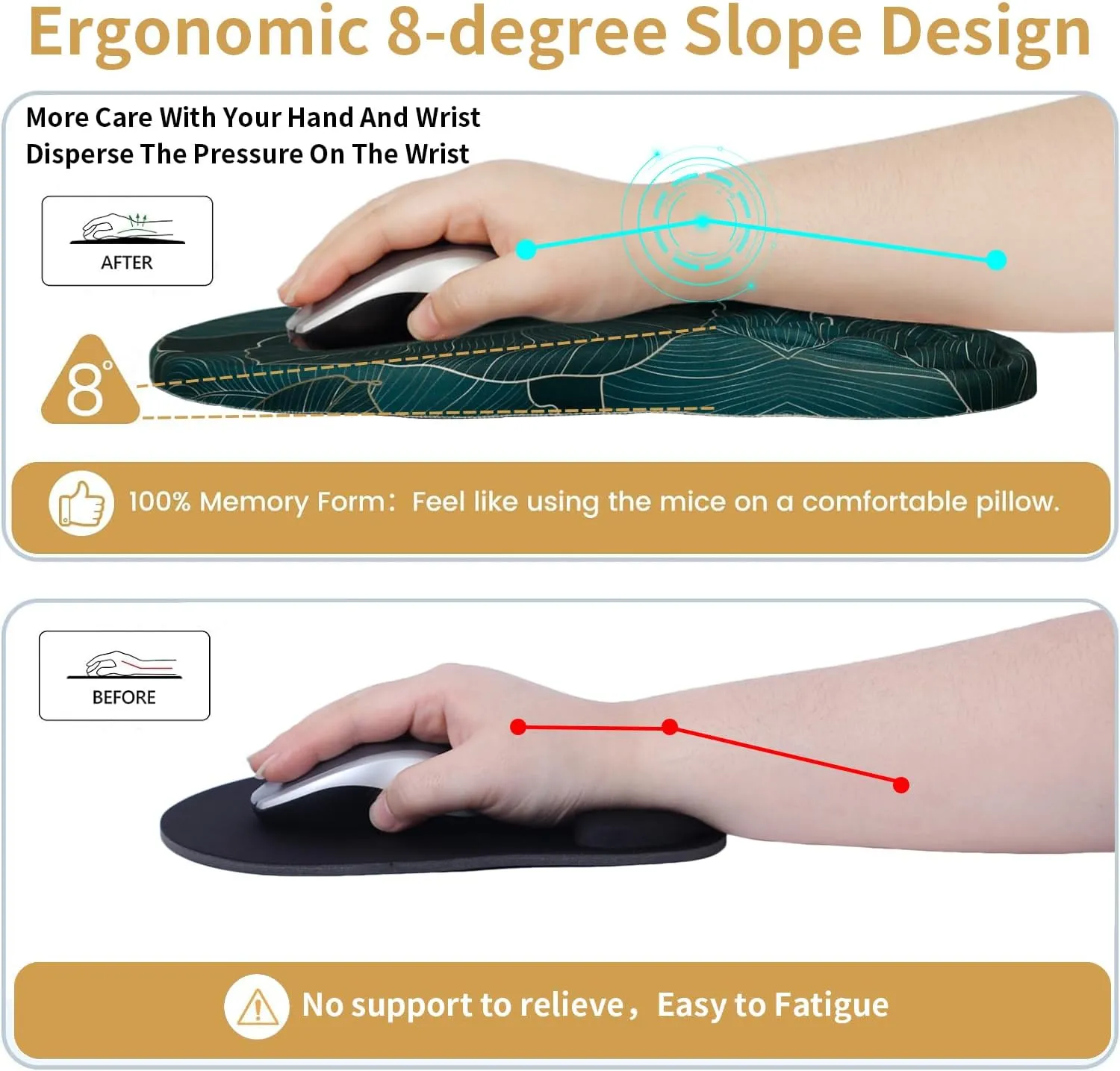 Mouse Pad Wrist Support,Ergonomic Mouse Pad with Wrist Rest,Computer Mouse Pads Pain Relief Keyboard Wrist Rest with Coaster Set,Non-Slip Computer Gel Mouse Pad for Desk Laptop Office-Green Leaves