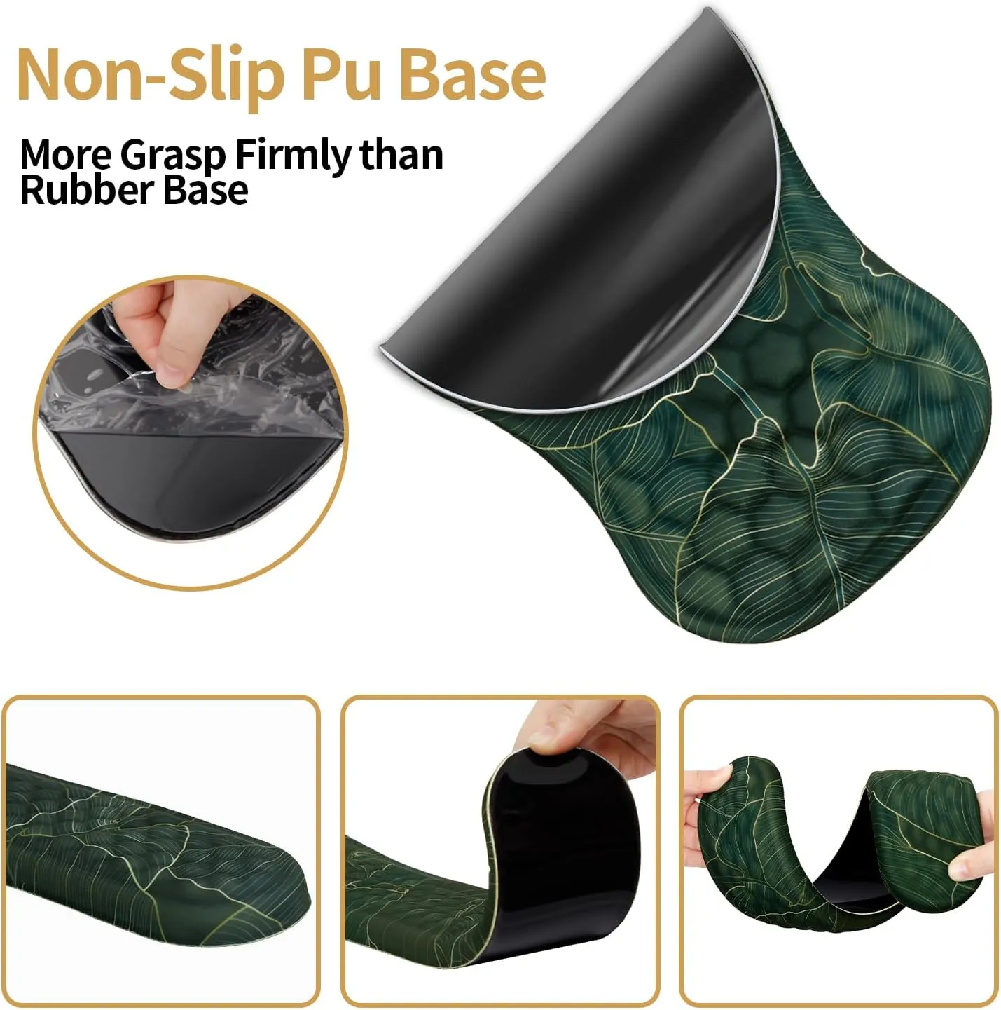 Mouse Pad Wrist Support,Ergonomic Mouse Pad with Wrist Rest,Computer Mouse Pads Pain Relief Keyboard Wrist Rest with Coaster Set,Non-Slip Computer Gel Mouse Pad for Desk Laptop Office-Green Leaves