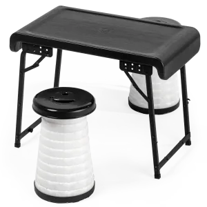 Mt Aspire Telescopic Folding Stool with LED Lamp, Waterproof Foldable Aluminium Frame Table - 3PCs Set (2 x stools, 1x table)